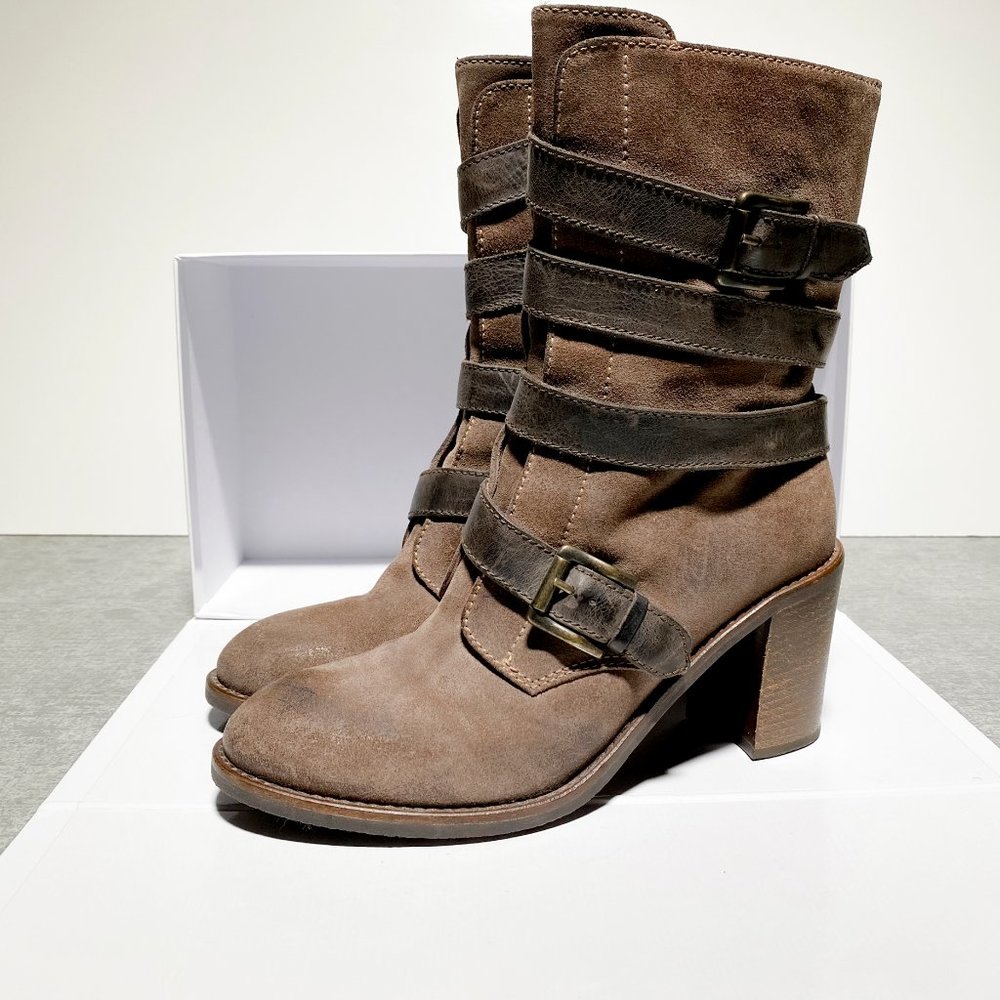 CORDANI Brown Strap Suede Tan Heel Boot